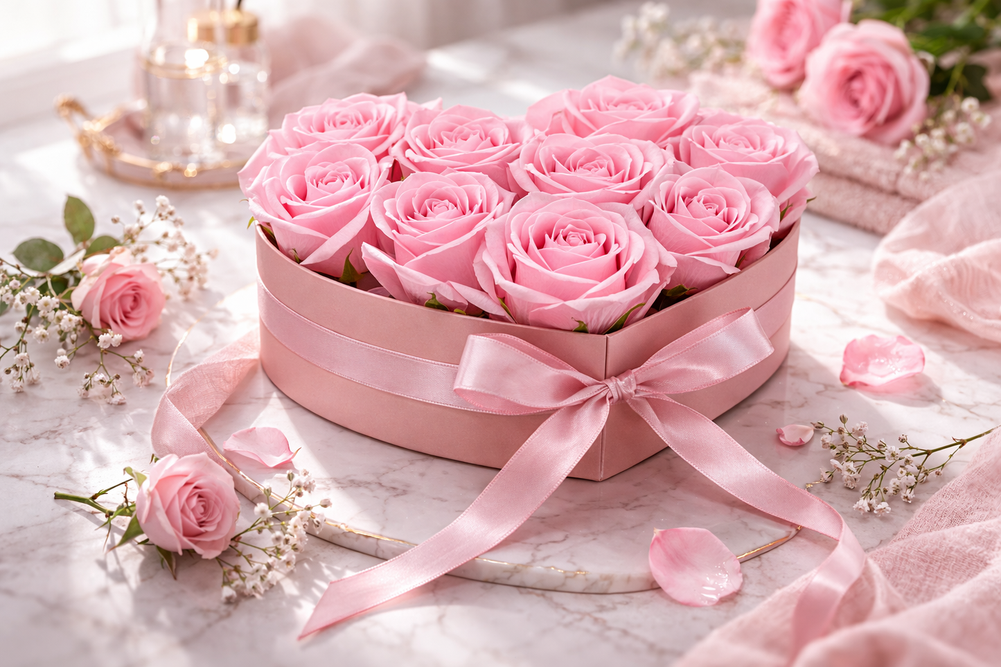Soap Flower Gift Bouquet – Pink Roses (Heart)
