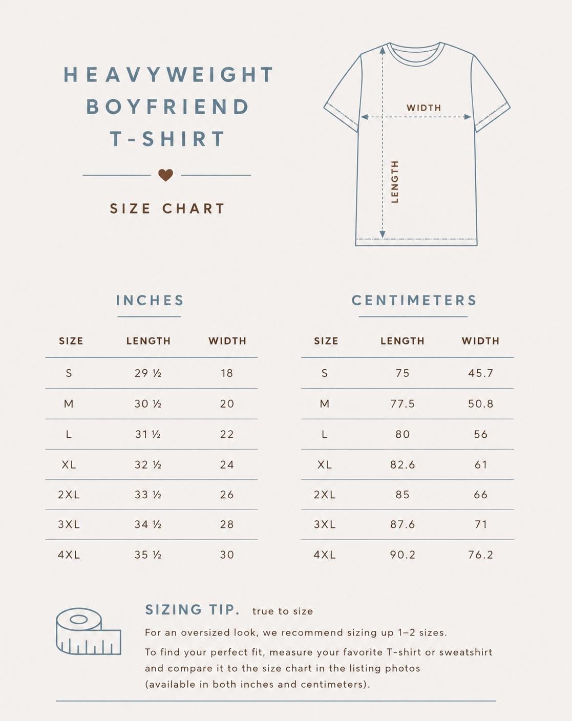 Storleksguide T-shirt – Heavyweight Boyfriend