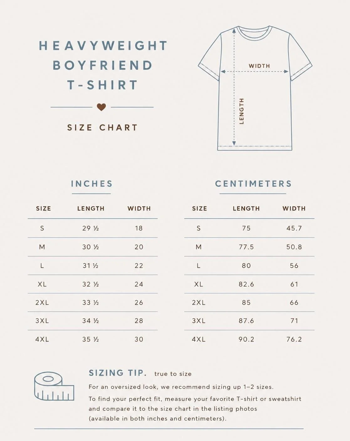 Storleksguide T-shirt – Heavyweight Boyfriend